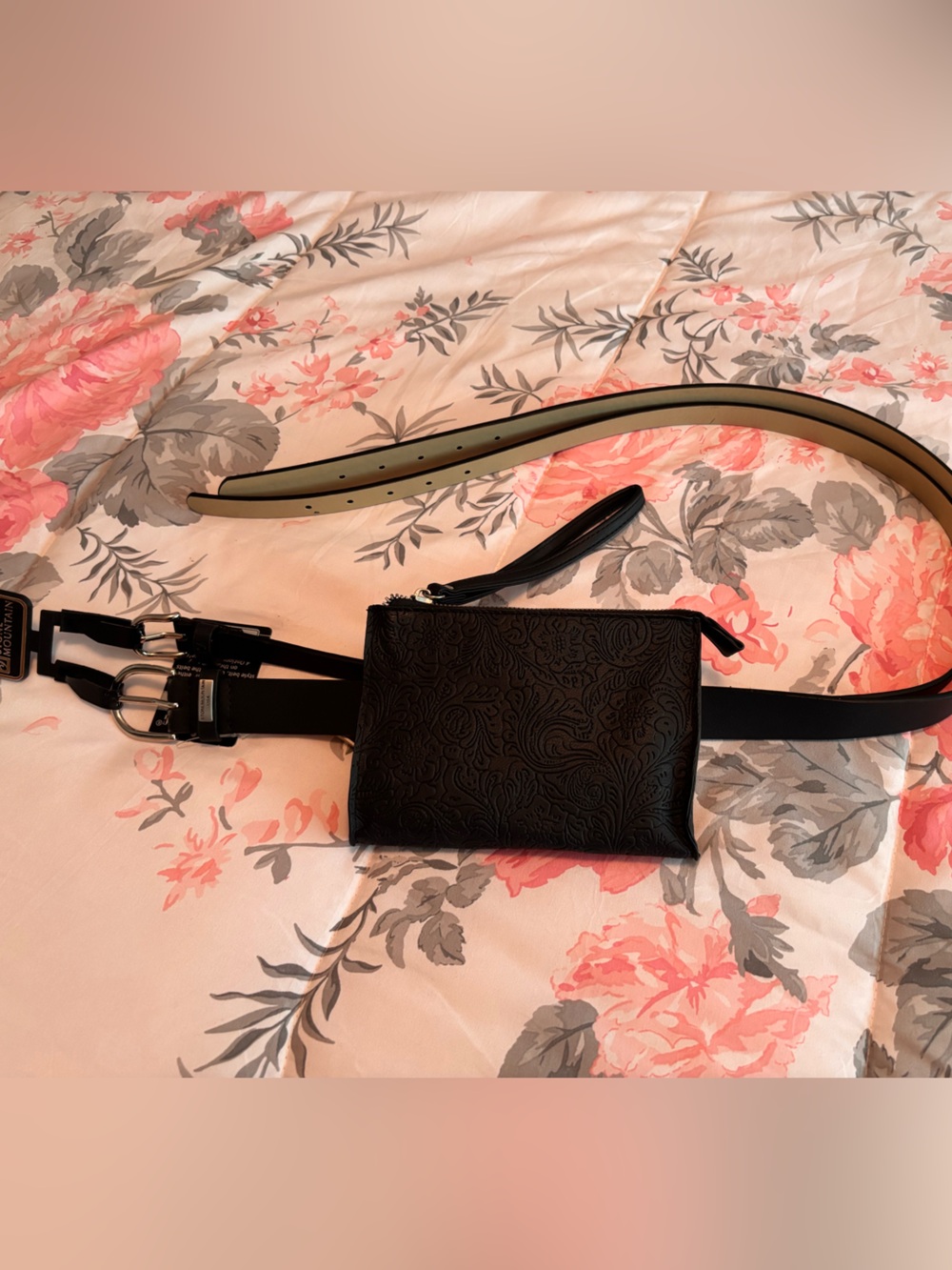 Stone Mountain Black Leather Belted Bag